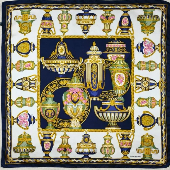 Lacel Silk Scarf with Ornate Vase Design - Picture 1 of 2